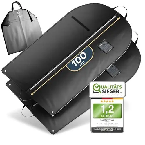 Produktbild: FiRiO® 2 x Premium Kleidersack - BIS 50% DICKERES MATERIAL - Faltbare Kleidersack Reisetasche - Business Anzugtasche - Atmungsaktive Kleiderhülle für Reise & Aufbewahrung - Kleidersäcke 100x60cm