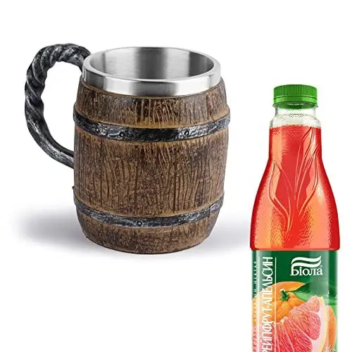 Produktbild: Firulab Holzbecher | 450 ml Old-Fashioned Stainless Whisky Barrel Cup | Handgefertigter Holzkrug Fass Edelstahl Bierkrug Tolle Geschenkidee zum Trinken von Kaffeetassen