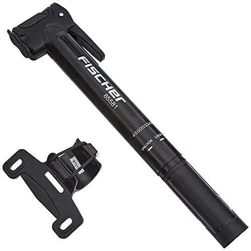 Produktbild: FISCHER 85581 Fahrrad Mini-Pumpe | T-Griff | hohe Pumpleistung | mit Doppelkopf | Schnellverschluss | inkl. Rahmenhalter | schwarz