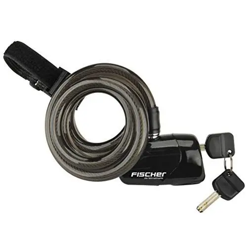 Produktbild: FISCHER 85908 Alarm-Spiralschloss | Alarm bei Diebstahl | 120cm | 110 db | Spiralschloss | 2 Schlüssel, Schwarz