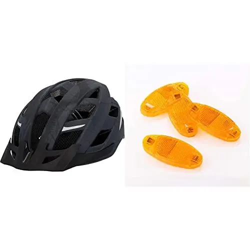 Produktbild: FISCHER Erwachsene Fahrradhelm, Radhelm, Cityhelm Urban Plus Brooklyn, L/XL, 58-61 cm, anthrazit matt, mit beleuchtetem Innenring-System & Unisex Fischer Fahrrad Reflektor 85400 Orange, Gelb