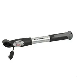 Produktbild: FISCHER Mini-Luftpumpe mit Manometer, Doppelhub-Technik, für alle Ventile (AV, DV, SV), Duokopf, aus Aluminium, extrem kompakt