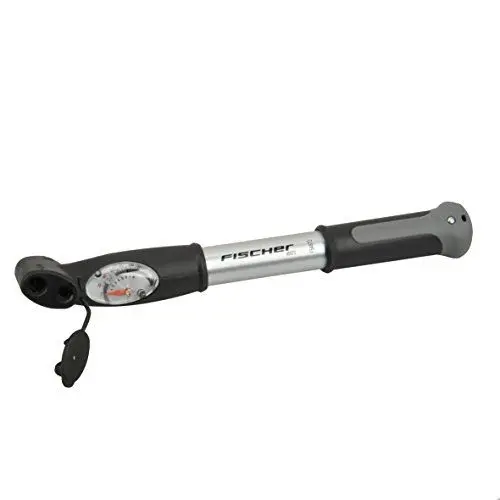 Produktbild: FISCHER Mini-Luftpumpe mit Manometer, Doppelhub-Technik, für alle Ventile (AV, DV, SV), Duokopf, aus Aluminium, extrem kompakt