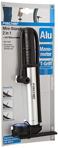 Produktbild: FISCHER Mini-Standpumpe 2in1, Mini-Pumpe und Stand-Pumpe in Einem, für alle gängigen Ventile geeignet, mit Manometer, schwarz