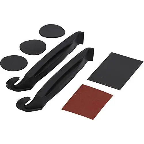 Produktbild: FISCHER Fahrrad Flickbox mit Schnellflicken, Reparatur-Set für Reifen, Pannen-Flickzeug-Set, einfache Anwendung, ideal für unterwegs, 7-teilig, Schwarz