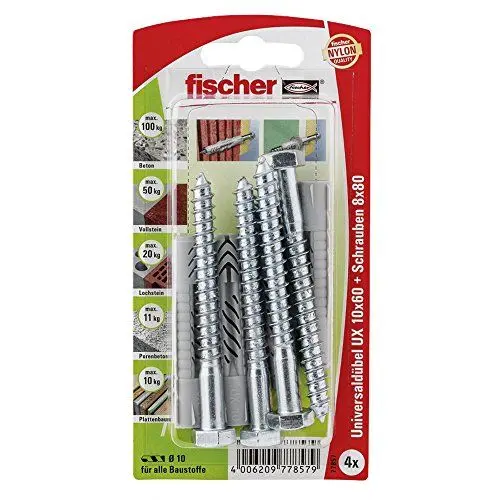 Produktbild: Fischer Universaldübel UX 10 x 60 SK SB-Karte, 4 x 6-kt-Schraube 8 x 80, 077857