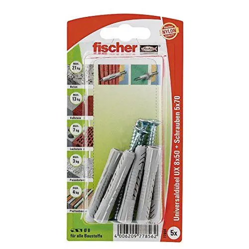 Produktbild: Fischer Universaldübel UX 8 x 50 SK SB-Karte, 5 x Spanplattenschraube 5 x 70, 077856