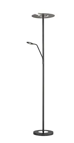 Produktbild: Fischer & Honsel Stehleuchte Dent, 2-flammig, Stehlampe mit Deckenfluter & Lesearm, separat stufenlos dimmbar mit Tastdimmer, Metall & Abdeckglas, Schwarz matt & Chromfarben, Höhe: 180cm, 40318