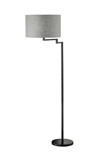 Produktbild: Fischer & Honsel Stehleuchte Rota 3-flammig, Stehlampe mit verstellbarem Lampenschirmen aus Leinen & PVC, 3xE27-Fassung, Sandschwarz, Grau & Weiß, Höhe: 151cm, Ø40cm