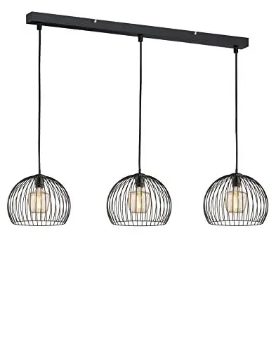 Produktbild: Fischer & Honsel | Pendelleuchte Wire | Sandschwarz Matt | Anschlußkabel Schwarz| Drahtschirm| 130x30x150cm| 3x E27 max. 40 Watt| 60640