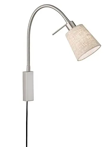 Produktbild: Fischer & Honsel | Wandspot flex, Bettleuchte, Wolke | nickel matt| Stoffschirm| sandfarben Leinen/weiß| B: 11,00 cm, H: 40,00 cm,| Ausladung: 35,00 cm| Schnurschalter| 1x E14 max. 10 Watt | 30321