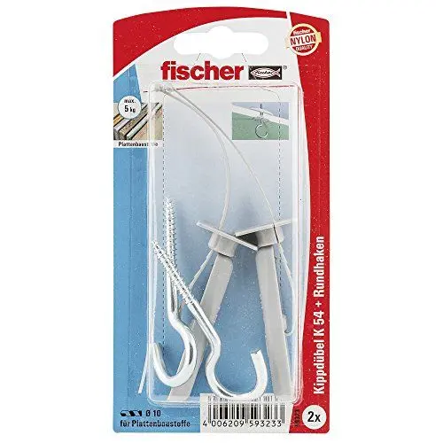 Produktbild: fischer 059323 SB-Karte, Inhalt: 2 x Kippdübel K 54 aus Kunststoff mit Deckenhaken 4 x 70