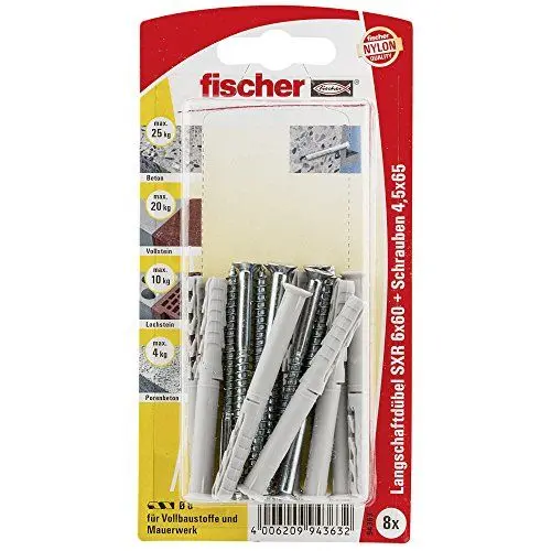 Produktbild: fischer 094363 Z K SB-Karte, Inhalt Langschaftdübel SXR 6 x 60, 8 x Senkholzschraube 4,5 x 65
