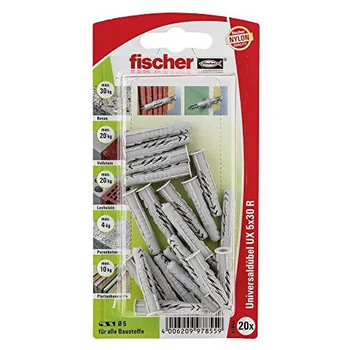 Produktbild: fischer 097855 K SB-Karte, Inhalt: 20 x Universaldübel UX 5 x 30 R (mit Rand)