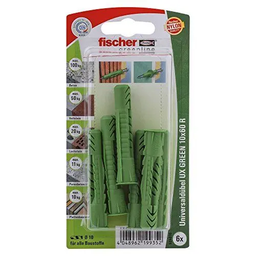Produktbild: fischer 524810 10x60 R K, Inhalt: 6 x Universaldübel UX Green 10 x 60 R (mit Rand)