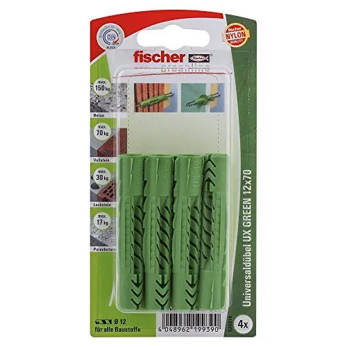 Produktbild: fischer 524814 12x70 K, Inhalt: 4 x Universaldübel UX Green 12 x 70