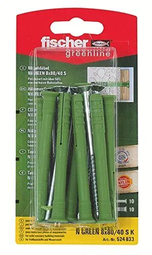 Produktbild: fischer 524833 8x80/50 S K, Inhalt Nageldübel N Green 8 x 80, 10 x Nagelschraube 5 x 85 Z vormontiert