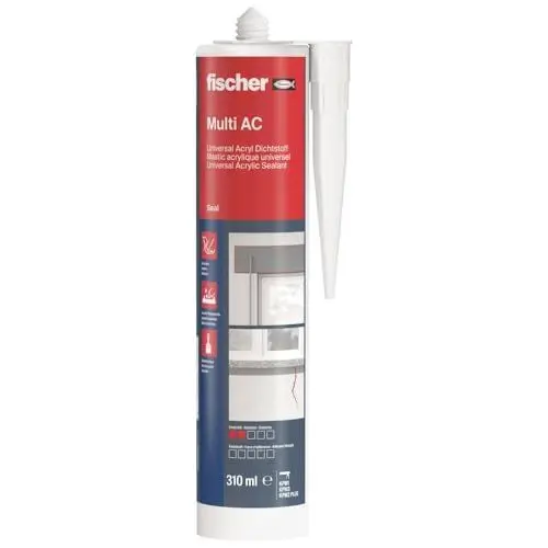 Produktbild: fischer Acryldichtstoff Multi AC, geruchsarme Dichtmasse, elastoplastisches Maleracryl für Fugen im Innenbereich, Fugenmasse für z.B. Ausbesserungen & Risse im Mauerwerk, 310 ml, weiß