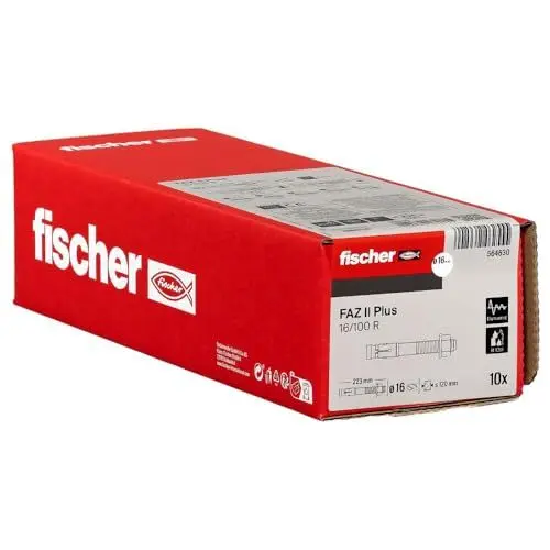 Produktbild: fischer Bolzenanker FAZ II Plus 16/100 R, Schwerlastanker aus Edelstahl mit hoher Tragfähigkeit, Ankerbolzen für Befestigungen schwerer Lasten und Stahlkonstruktionen, Seismik- & ETA-Zulassung