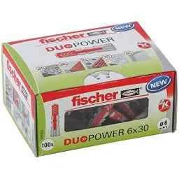 Produktbild: fischer DuoPower 6 x 30, Universaldübel, leistungsstarker 2-Komponenten-Dübel, Kunststoffdübel zur Befestigung in Beton, Ziegeln, Stein, Gipskarton uvm., ohne Schrauben, 100 Stück