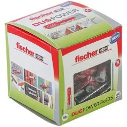 Produktbild: fischer DuoPower 8 x 40 S, Universaldübel mit Sicherheitsschraube, 2-Komponenten-Dübel, Kunststoffdübel zur Befestigung in Beton, Ziegeln, Stein, Gipskarton uvm., 50 Dübel + 50 Schrauben