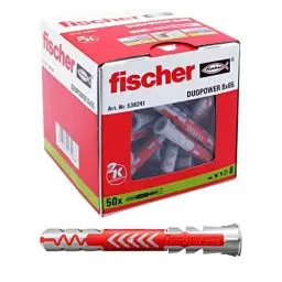 Produktbild: fischer DuoPower 8 x 65, Universaldübel, leistungsstarker 2-Komponenten-Dübel, Kunststoffdübel zur Befestigung in Beton, Ziegeln, Stein, Gipsbauplatten uvm., ohne Schrauben, 50 Stück