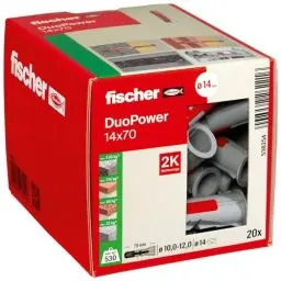 Produktbild: fischer DuoPower 14 x 70, Universaldübel, leistungsstarker 2-Komponenten-Dübel, Kunststoffdübel zur Befestigung in Beton, Ziegeln, Stein, Gipsbauplatten uvm., ohne Schrauben, 20 Stück