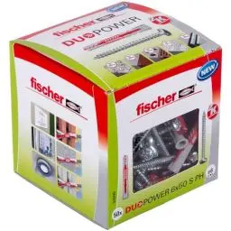 Produktbild: fischer DuoPower 6 x 50 S PH, Universaldübel mit Panheadschraube, 2-Komponenten-Dübel, Kunststoffdübel zur Befestigung in Beton, Ziegeln, Stein, Gipskarton uvm., 50 Dübel + 50 Schrauben