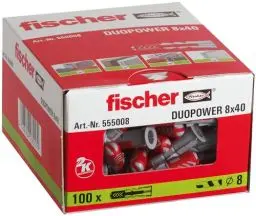 Produktbild: fischer DuoPower 8 x 40, Universaldübel, leistungsstarker 2-Komponenten-Dübel, Kunststoffdübel zur Befestigung in Beton, Ziegeln, Stein, Gipsbauplatten uvm., ohne Schrauben, 100 Stück