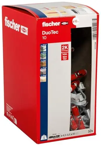 Produktbild: fischer DuoTec 10, Nylon-Kippdübel für hohe Lasten in allen Plattenbaustoffen, 2-Komponenten-Dübel, Hohlraumdübel zur Befestigung in Gipskarton-, Gipsfaser-, Holz- & Stahlplatten uvm., 50 Stück