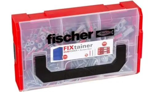 Produktbild: fischer FixTainer DuoPower mit Schraube, Dübelbox mit 210 Schrauben & DuoPower Dübeln (60 Stk. 6 x 30, 30 Stk. 8 x 40, 15 Stk. 10 x 50), universelles Set zur Befestigung