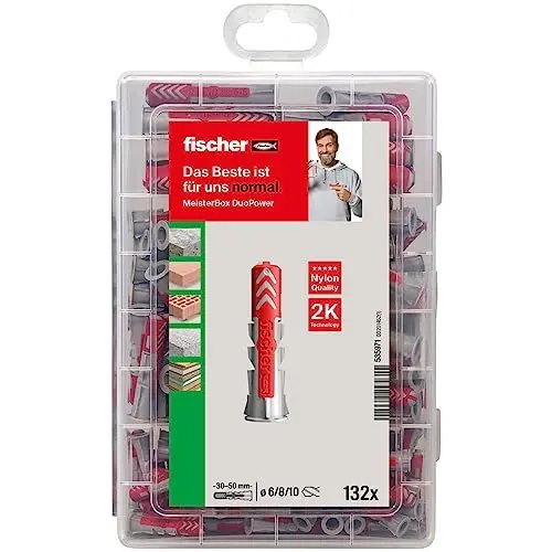 Produktbild: fischer Meister-Box Wohnraum, 132-teiliges Dübelset, 6-10 mm Durchmesser, für Heimwerker und Profis, universeller Einsatz - optimal für unbekannte Untergründe im Innen- und Außenbereich
