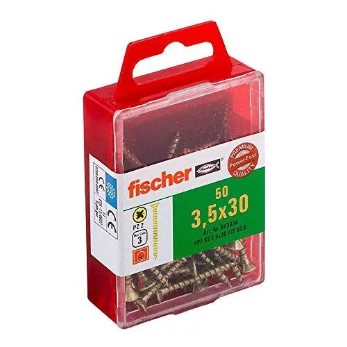 Produktbild: fischer Power-Fast FPF-ST 3, 0 x 25 A2F - Premium Spanplattenschrauben mit Senkkopf zum Befestigen von allg. Holzverbindungen, Vollgewinde, Nicht Rostender Stahl - 300 Stück - Art.-Nr. 657008