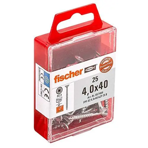 Produktbild: fischer Power-Fast FPF-SZ 4,0 x 40 A2P, Premium Spanplattenschraube mit Senkkopf und Teilgewinde, zur Befestigung von tragenden Bauteilen in Holz, nicht rostender Stahl, 25 Stück