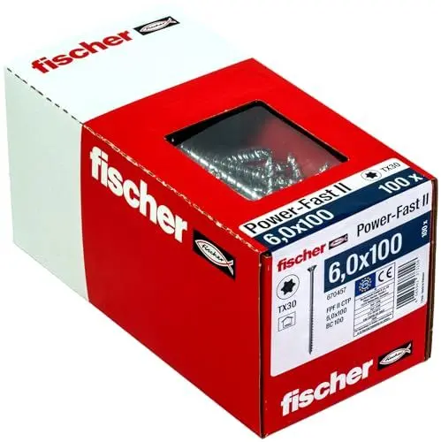 Produktbild: fischer PowerFast II CTP 6,0 x 100, Spanplattenschraube (100 Stk.) mit Teilgewinde, Senkkopfschraube mit Innenstern, Schraube für Holzverarbeitung, reduziert Einschraubwiderstand & Einschraubzeit