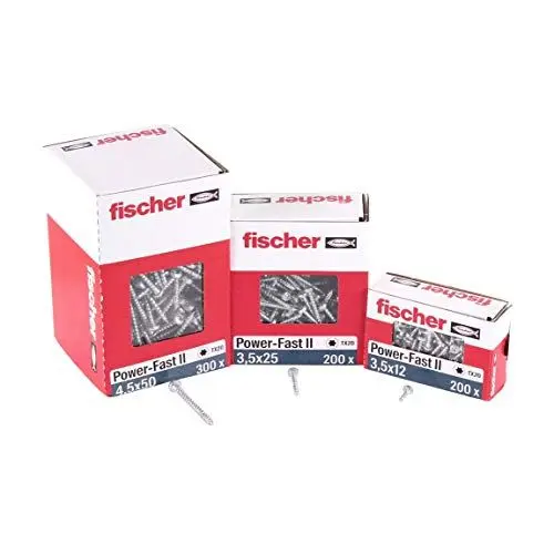 Produktbild: fischer PowerFast II PTF 3,0 x 25, Spanplattenschraube (200 Stk.) mit Vollgewinde, Pan Head mit Innenstern, Schraube für Holzverarbeitung, reduziert Einschraubwiderstand & Einschraubzeit