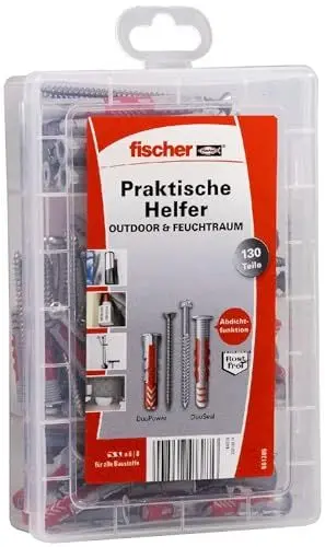 Produktbild: fischer Meister-Box Outdoor, 130-teiliges Dübel- und Schraubenset, 6-18 mm Durchmesser, 35-65 mm Länge, für Heimwerker und Profis, mit wasserdichten Dübeln der DuoLine und rostfreien Schrauben