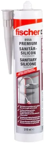 Produktbild: fischer Premium-Sanitärsilikon, Silikon zum Abdichten & Verfugen im Sanitär- und Küchenbereich, Kartusche für zahlreiche Anwendungen und Baustoffe, Langzeitschutz vor Schimmel, 310 ml, fugengrau