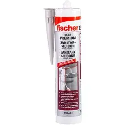 Produktbild: fischer Premium-Sanitärsilikon, Silikon zum Abdichten & Verfugen im Sanitär- und Küchenbereich, Kartusche für zahlreiche Anwendungen und Baustoffe, Langzeitschutz vor Schimmel, 310 ml, sanitärgrau