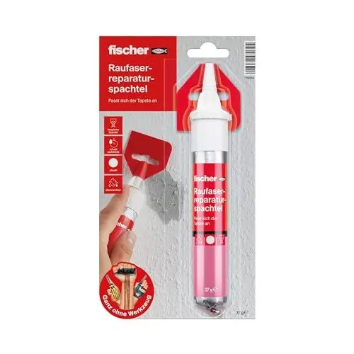 Produktbild: fischer Raufaserreparaturspachtel, 70 ml, Spachtelmasse mit Raufaserkörnung für Risse & Löcher, Masse zum Ausbessern raufasertapezierter Wände, Reparaturspachtel in Altweiß