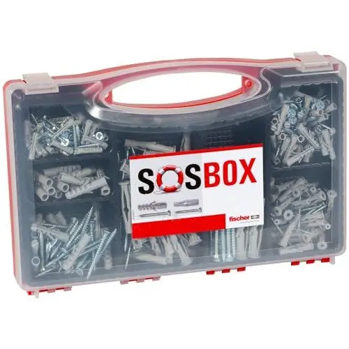 Produktbild: fischer SOS-Box Spreizdübel S und Universaldübel FU, vorsortierte Sortimentsbox mit 360 Dübeln und passenden Schrauben für zahlreiche Baustoffe und vielfältige Anwendungen