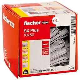 Produktbild: fischer Spreizdübel SX Plus 10 x 50, Schachtel mit 50 Nylondübeln, Dübel für optimalen Halt bei Befestigungen in Beton, Vollziegel, Porenbeton, Hochlochziegel uvm.