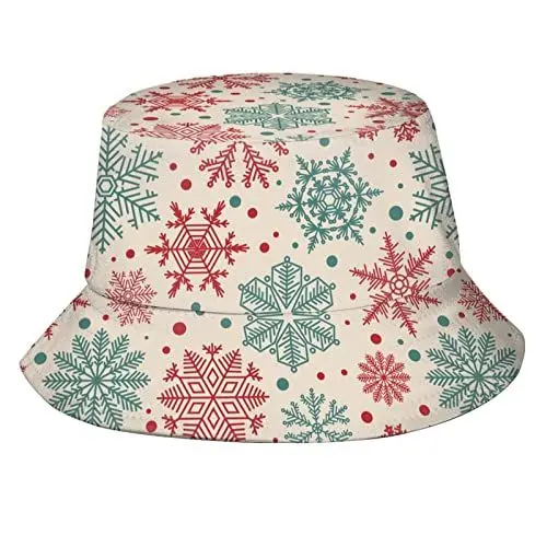 Produktbild: Fischerhut mit Weihnachtsschneeflocken-Motiv, modische Sonnenkappe, verstaubarer Outdoor-Fischerhut für Damen und Herren, Teenager, Strandkappen, Angelmütze