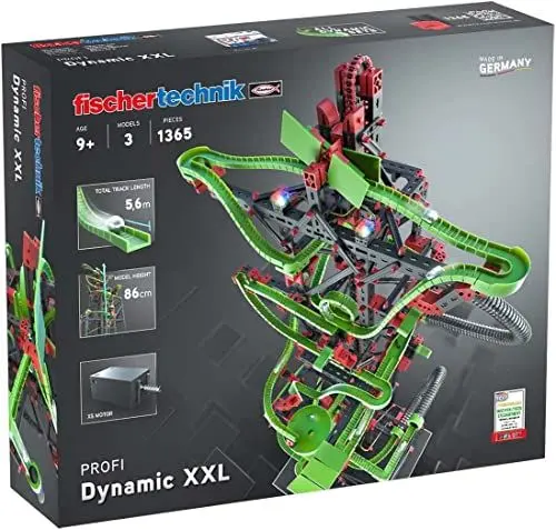 Produktbild: fischertechnik 544619 Kugelbahn Dynamic XXL – Murmelbahn, Bausatz für Kinder ab 9 Jahren, Lernspielzeug mit Motor, Looping und Rainbow-LEDs, grün