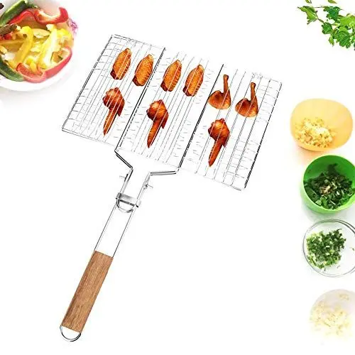 Produktbild: Fisch-Grillkorb, faltbar, tragbarer Edelstahl-Grillkorb, tragbarer Grillkorb aus Metall für Fisch, Gemüse, Garnelen, Grill-Kochzubehör