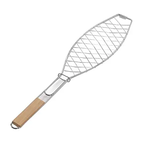 Produktbild: Fischgrillkorb aus Edelstahl, kompakter, leicht zu verstauender Grillkorb mit Griff für den Außenbereich