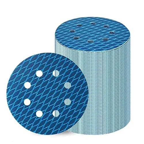 Produktbild: Fischschuppen Schleifpapier 125mm Klett 400 Körnung 8 Loch Schleifscheiben Gelten Exzenterschleifer Blau Schleifpads 70 PCS Stoffunterlegt Diamant-Form Schleifteller Rund