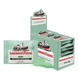 Produktbild: Fisherman's Friend Mint, 24er Vorratsbox, Pfefferminze und Menthol Geschmack, mit Zucker & vegan, Bonbons für frischen Atem, 24 x 25g