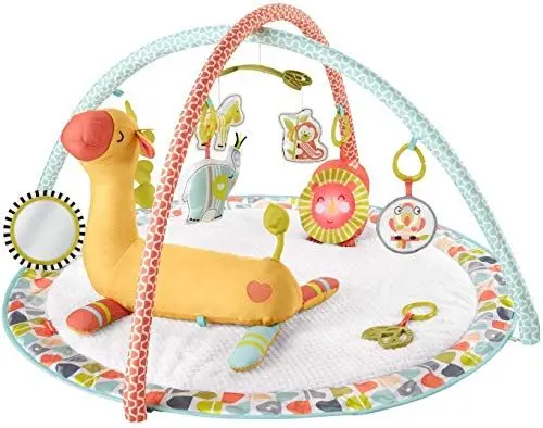 Produktbild: Fisher-Price GMG07 - Premium Kuschel-Spieldecke mit Giraffen-Spielkissen zur Unterstützung beim Spielen in der Bauchlage, für Kleinkinder mit Musikspielzeug, für deb Gebrauch ab der Geburt