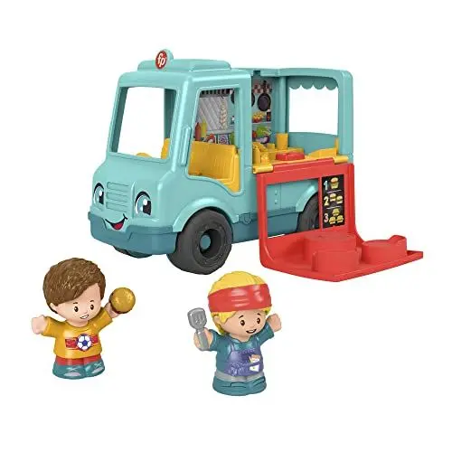 Produktbild: Fisher-Price GYF59 - Little People Burger Truck – deutsche Version, Musikspielzeug zum Anschieben mit Figuren, Spielzeug für Kleinkinder und Vorschulkinder von 1 bis 5 Jahren